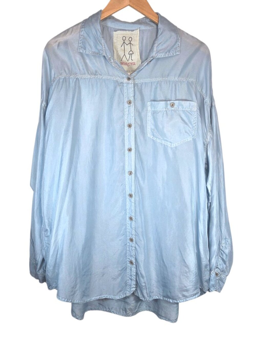 Johnny Was Pete & Greta 100% Silk Light Blue Button Down Top